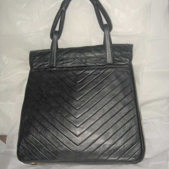 ❤️ HARRY ROSENFELD XL Black Soft Quilted V Leather Cabachon Top Handle Bag - Picture 12 of 15